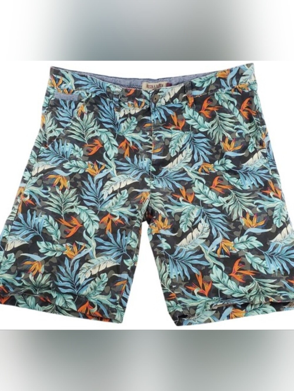 Hudson & Barrow Mens 30 Tropical Bird‎ of Paradise Camo Shorts Blue Green Orange